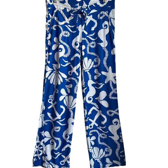 Lilly Pulitzer Pants - Lilly Pulitzer Schooner Blue Dock Hopper Nautical Palazzo Pippa Pants Wide Leg